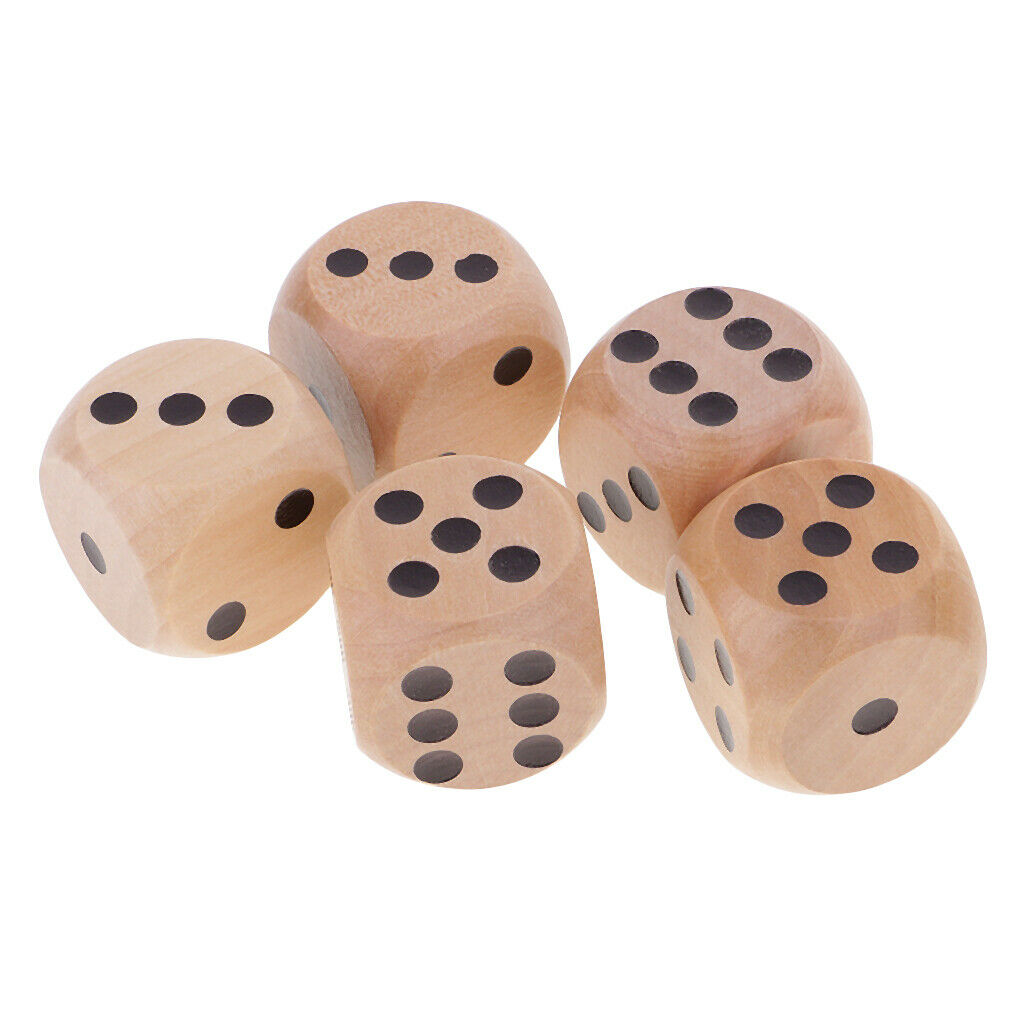 Set of 5 dice dice round corners 3cm black dotted for traditional items