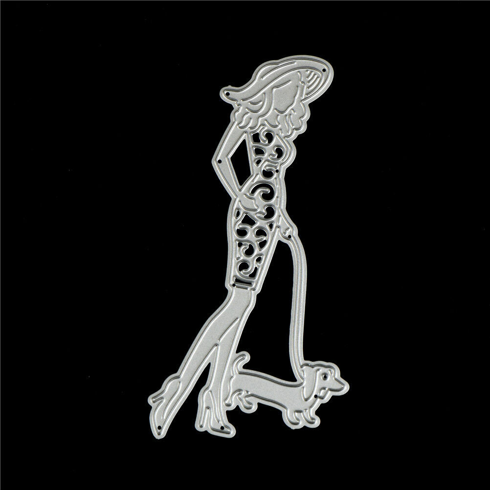 Happy Girls Walk the Dogs Metal Cutting Dies Embossing Stencils Decorative Cards