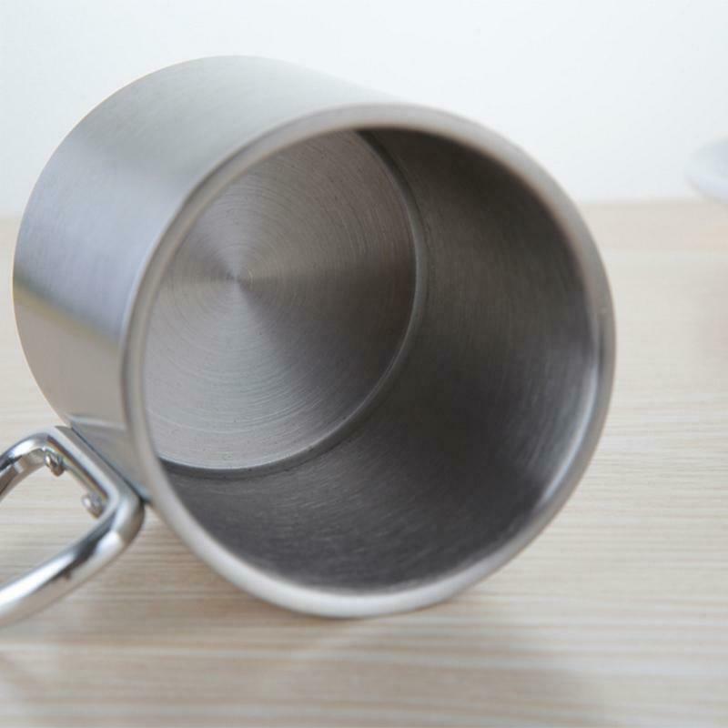 220ml Camping Travel Stainless Steel Cup Carabiner Hook Handle Picnic Water Mug