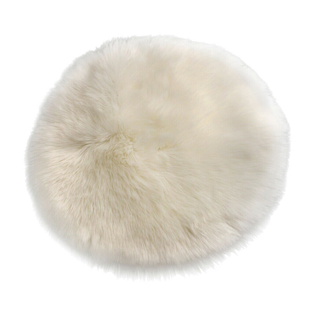 2x Round Faux Fur Seat Cushion Artificial Sheepskin Floor Rug Car Mat Pad