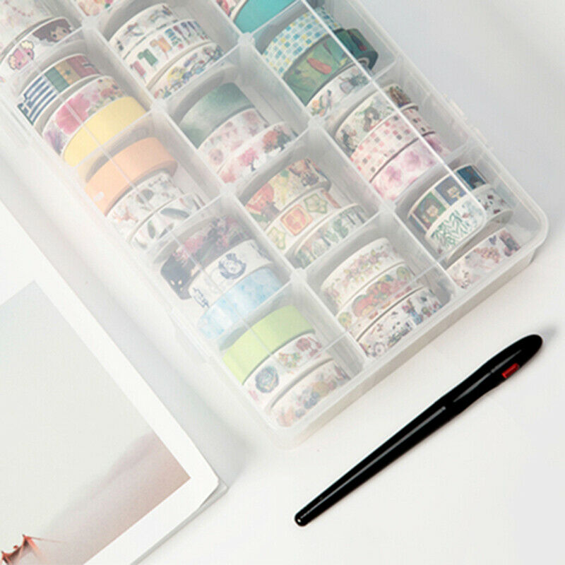 15 Compartments Clear Crafts Organizer for Tape Art Supplies and StickerM Qx