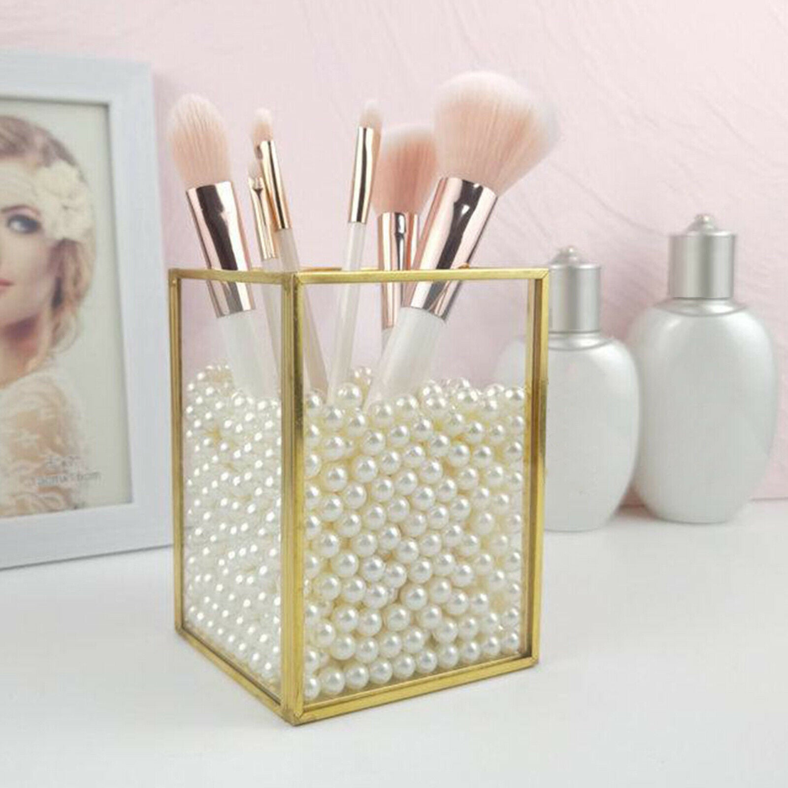 Vanity Brush Display Organizer, Cosmetic and Jewelry Storage Container, Pen