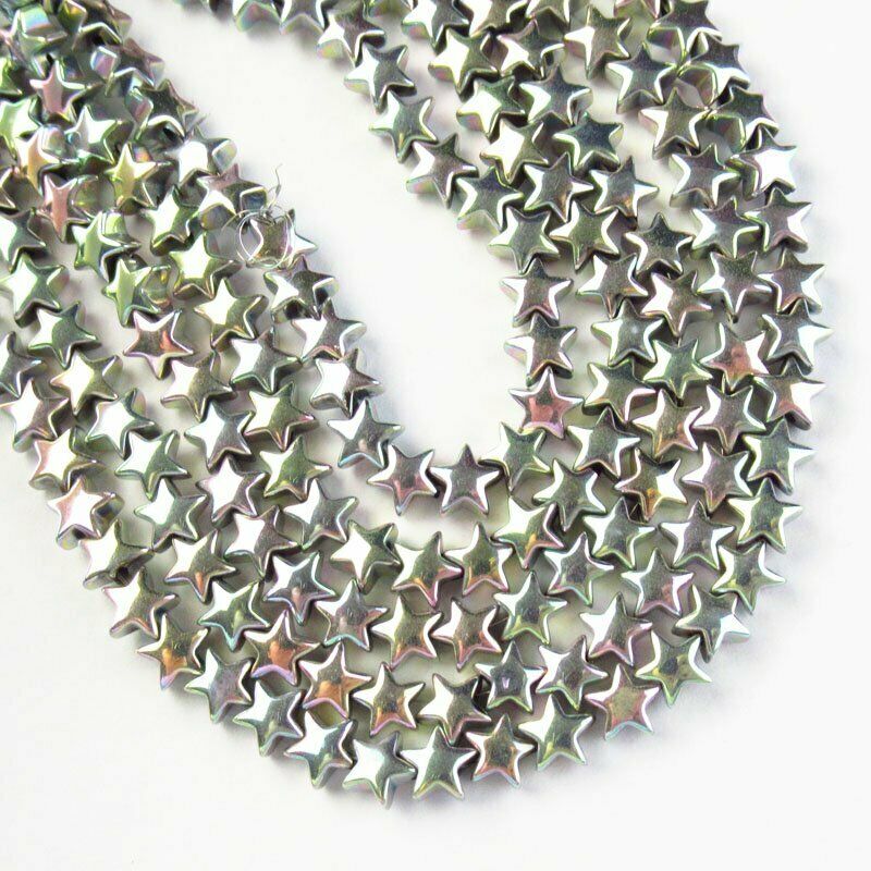 6x6x3mm Carved Light Rainbow Hematite Star Pendant Loose Bead 15.5 " A-415TS