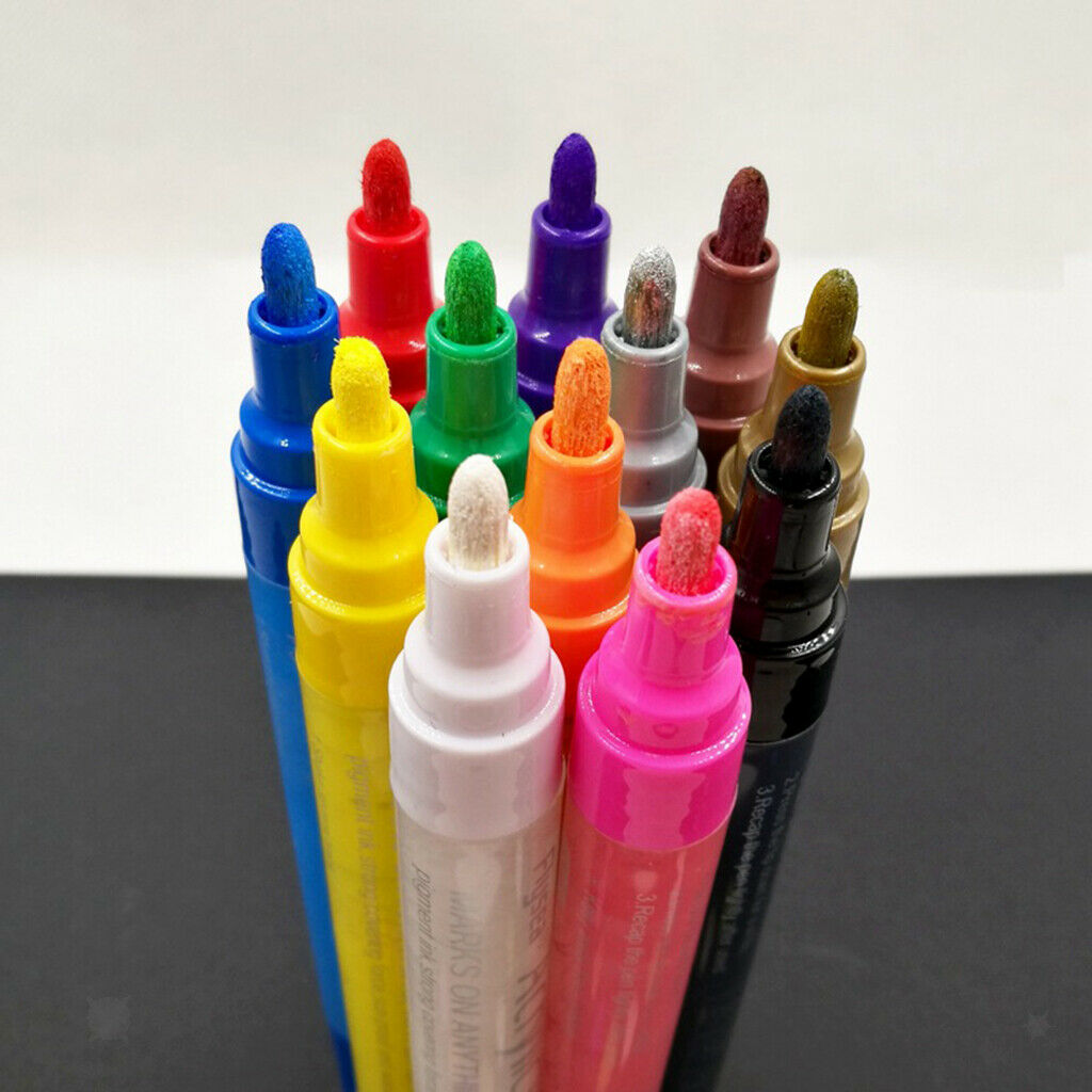 12x Acrylic Paint Marker Pens For Glass Ceramic Porcelain Rock Canvas Fabric