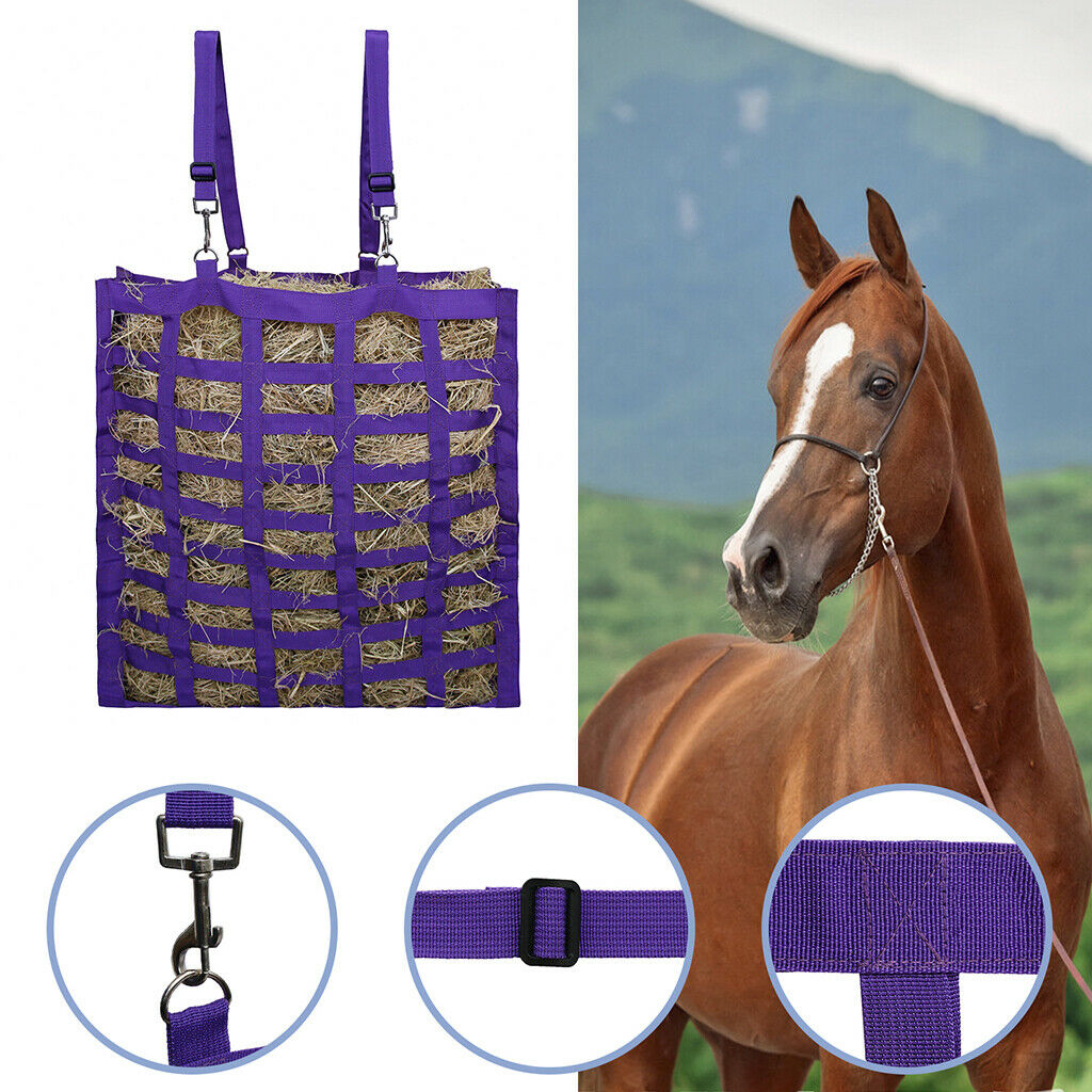 Horse Hay Bag Equestrian Adjustable Slow Feed Hay Net Tote Pouch for Cows Purple