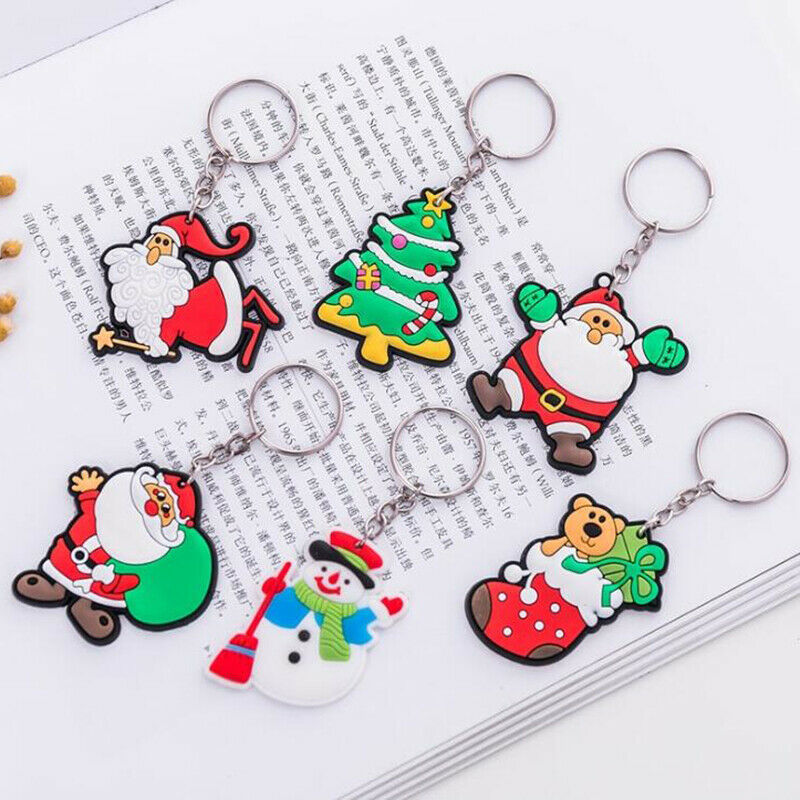 6pcs Cartoon Cute Creative Santa Claus Keychain key Ring Christmas Gift Penda Pb