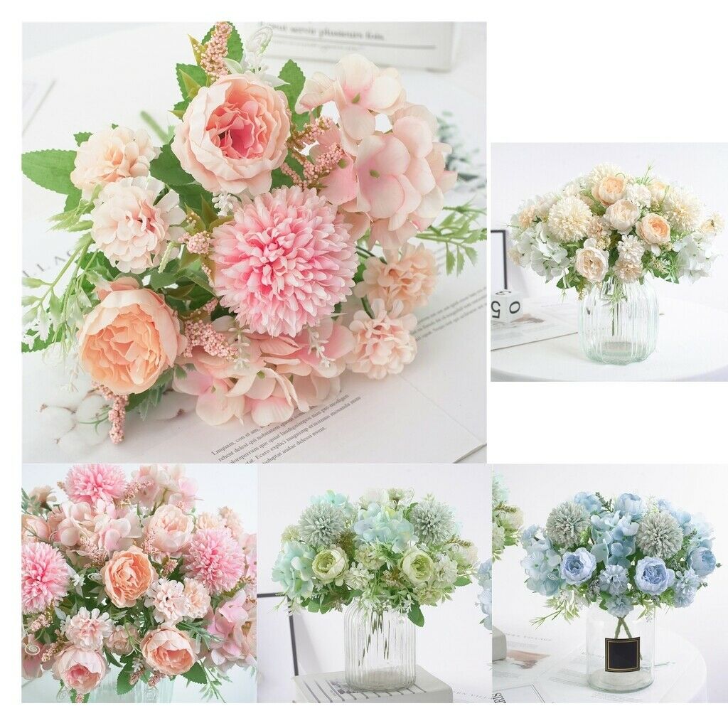 5Pcs 7 Head Artificial Silk Peony Hand Flower Bouquet for Garden Wedding