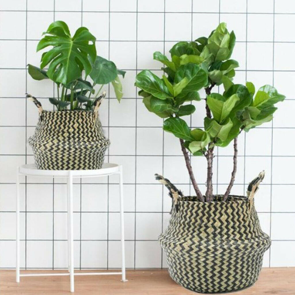 Foldable Storage Basket Straw Woven Flower Basket Flowerpot Garden Planter 2
