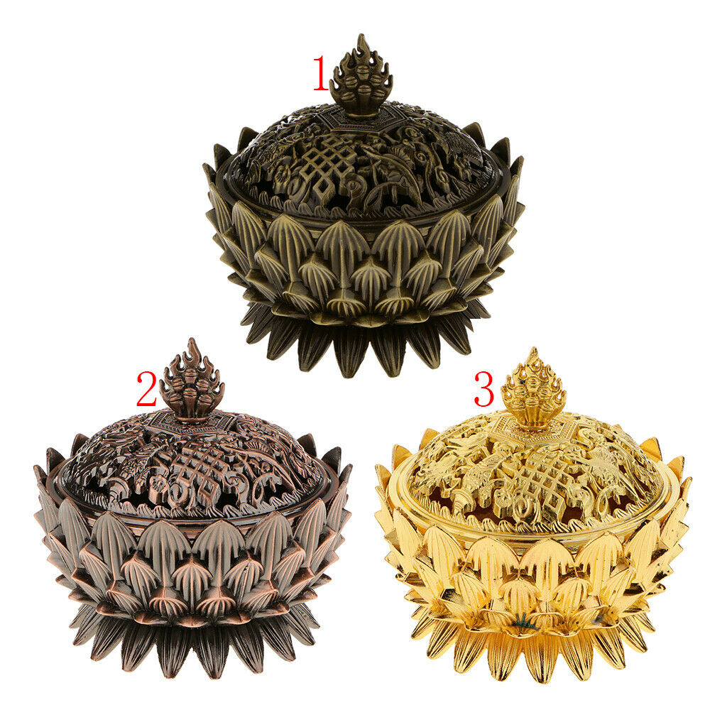 Lotus Incense Smoke Cone Aroma Burner Holder Stove Backflow Censer Bronze M