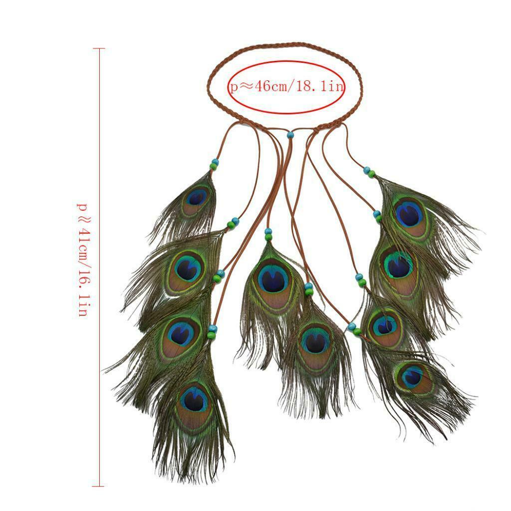 Handmade Ethnic Peacock Feather Headband Boho Long Tassel Hair Accessories