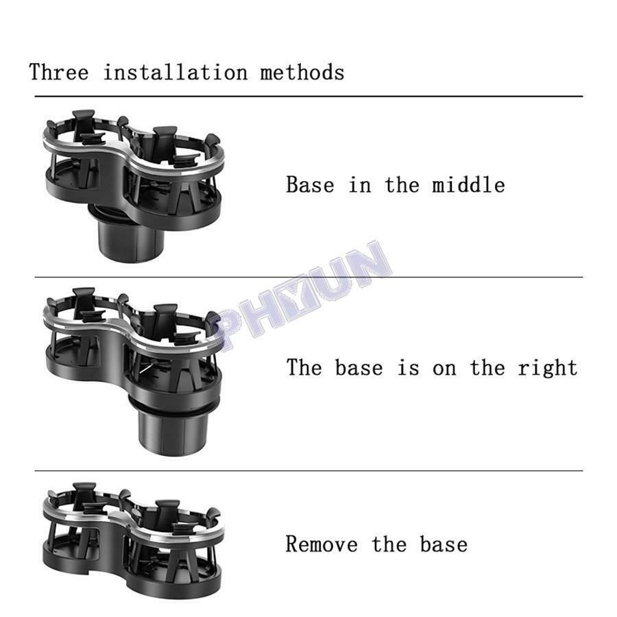 Universal Car Mounted Drink Holder Adjustable Base Elastic Double Frame Black