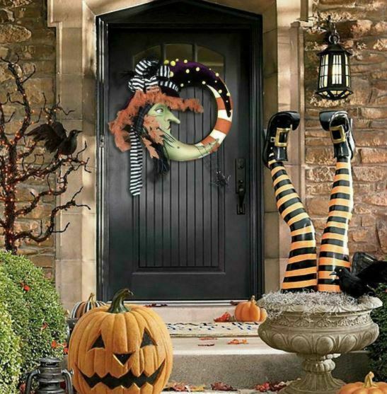 Halloween Wreath Halloween Witch Door Wreath Moon Pumpkin Happy Door Hanging