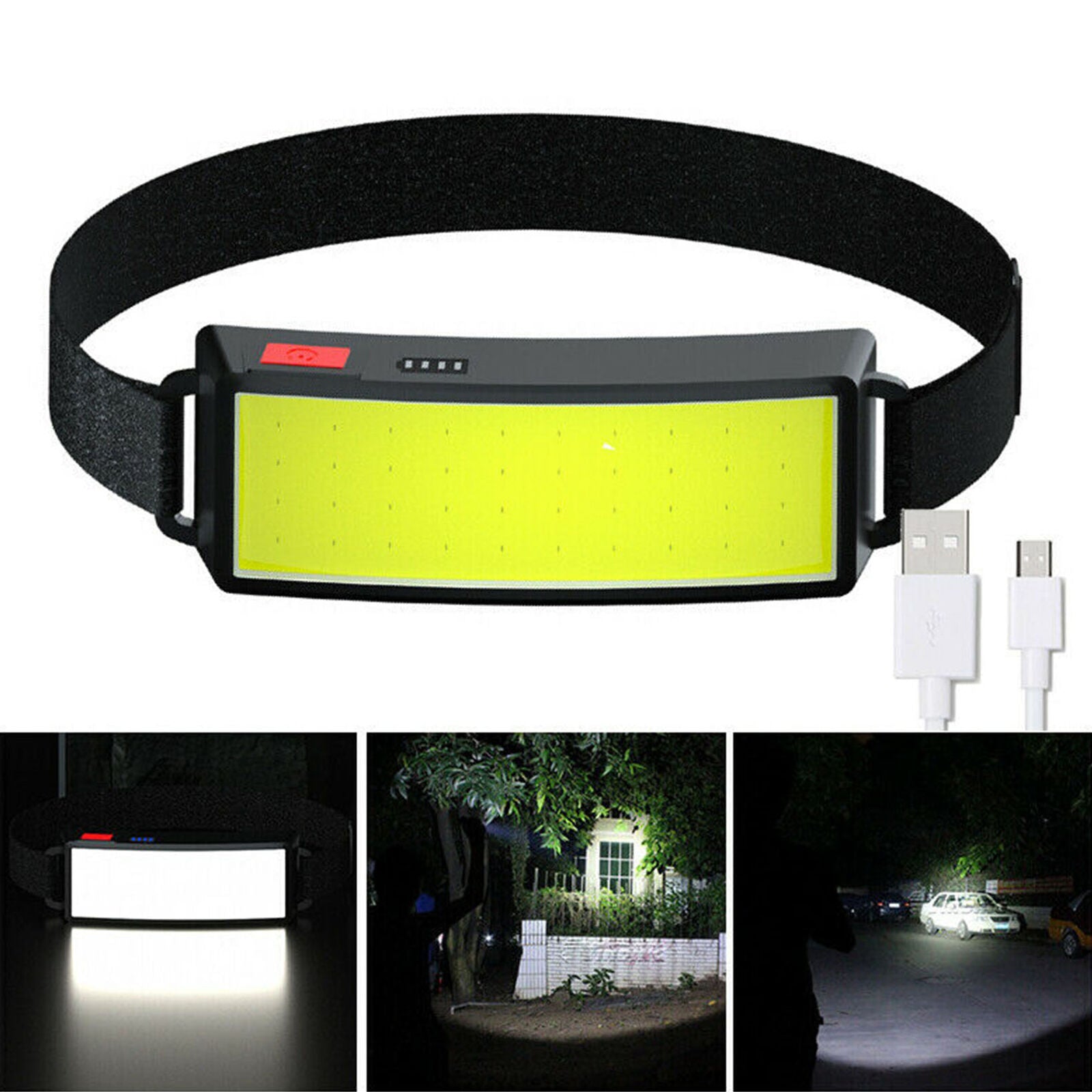 3 Modes COB LED Head Torch USB Rechargeable Headlamp Headlight Waterproof Lamp