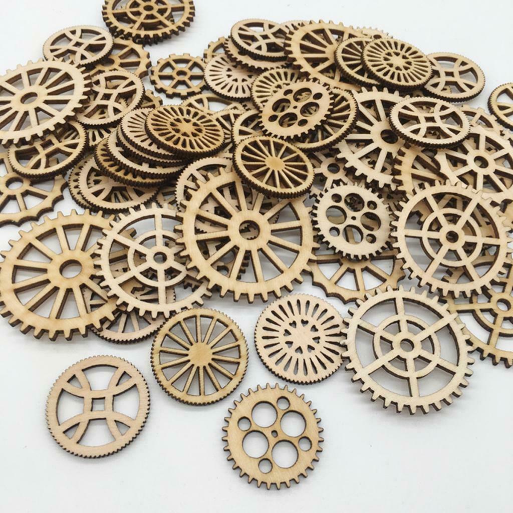 100pcs Blank Unfinished Wooden Gear Embellishment for Card Making Scrapbook