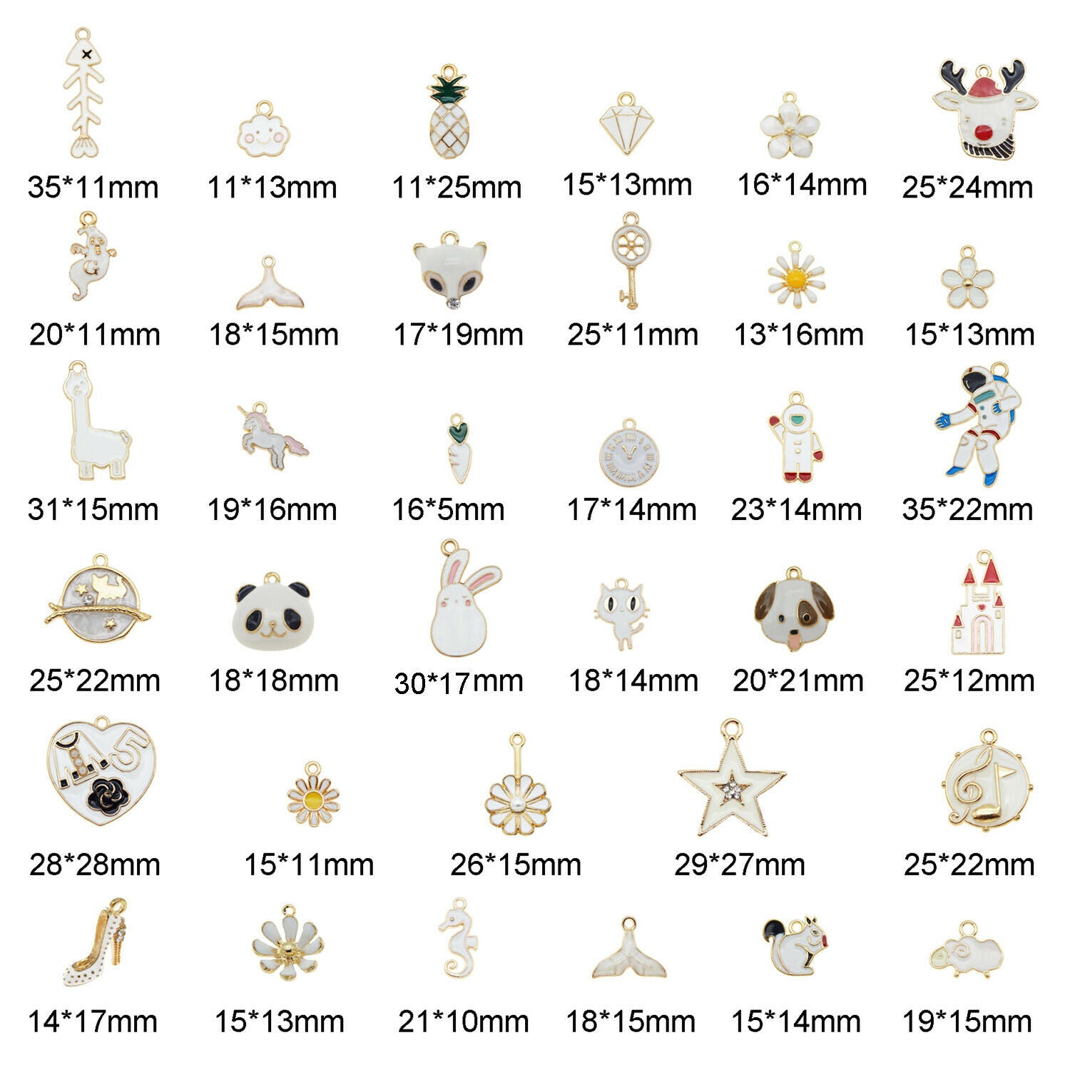 10 Mix White Enamel Charm Alloy For Craft Jewelry Making Pendant Findings 1-3cm