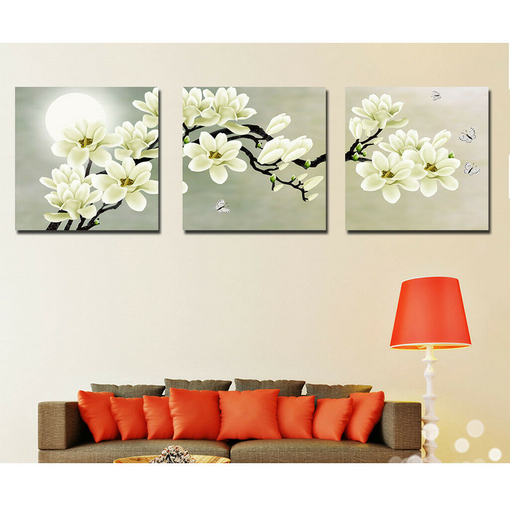 3-panel Canvas Wall Artwork Painting Set White Orchid Living Room Decor 40cm