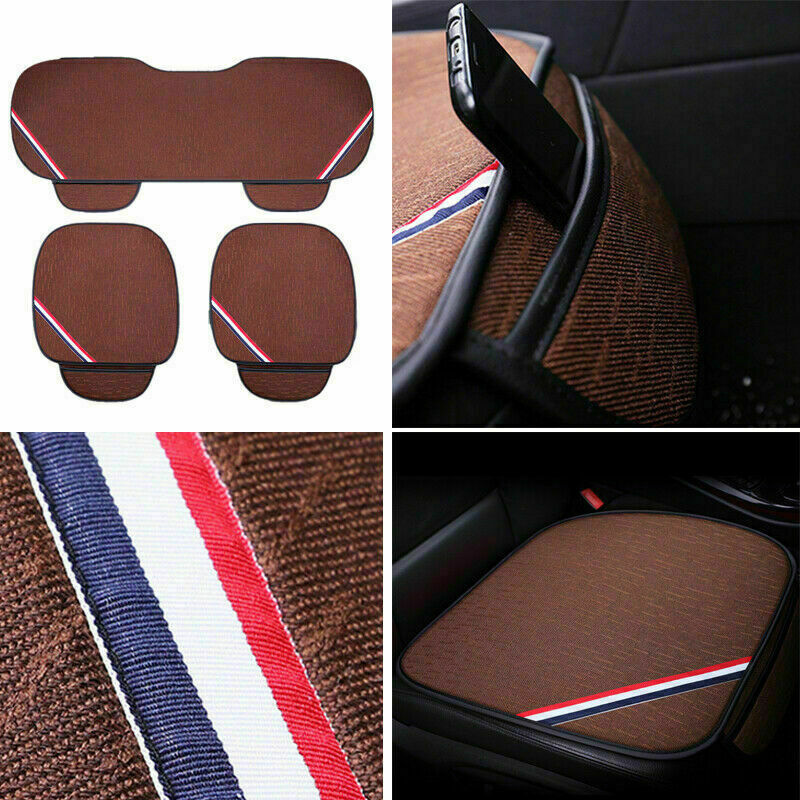 3PCS Full Set Cotton & Linen Car Interior Seat Cover Front Rear Seat Cushion Pad