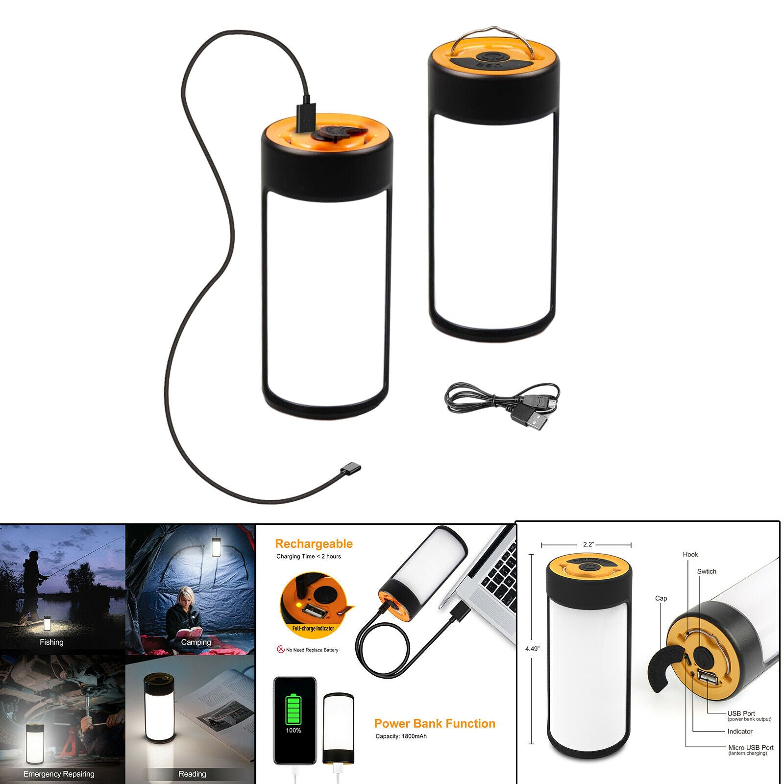 LED Camping Lamp USB Lantern Super Bright Emergency Lights for Night Hiking