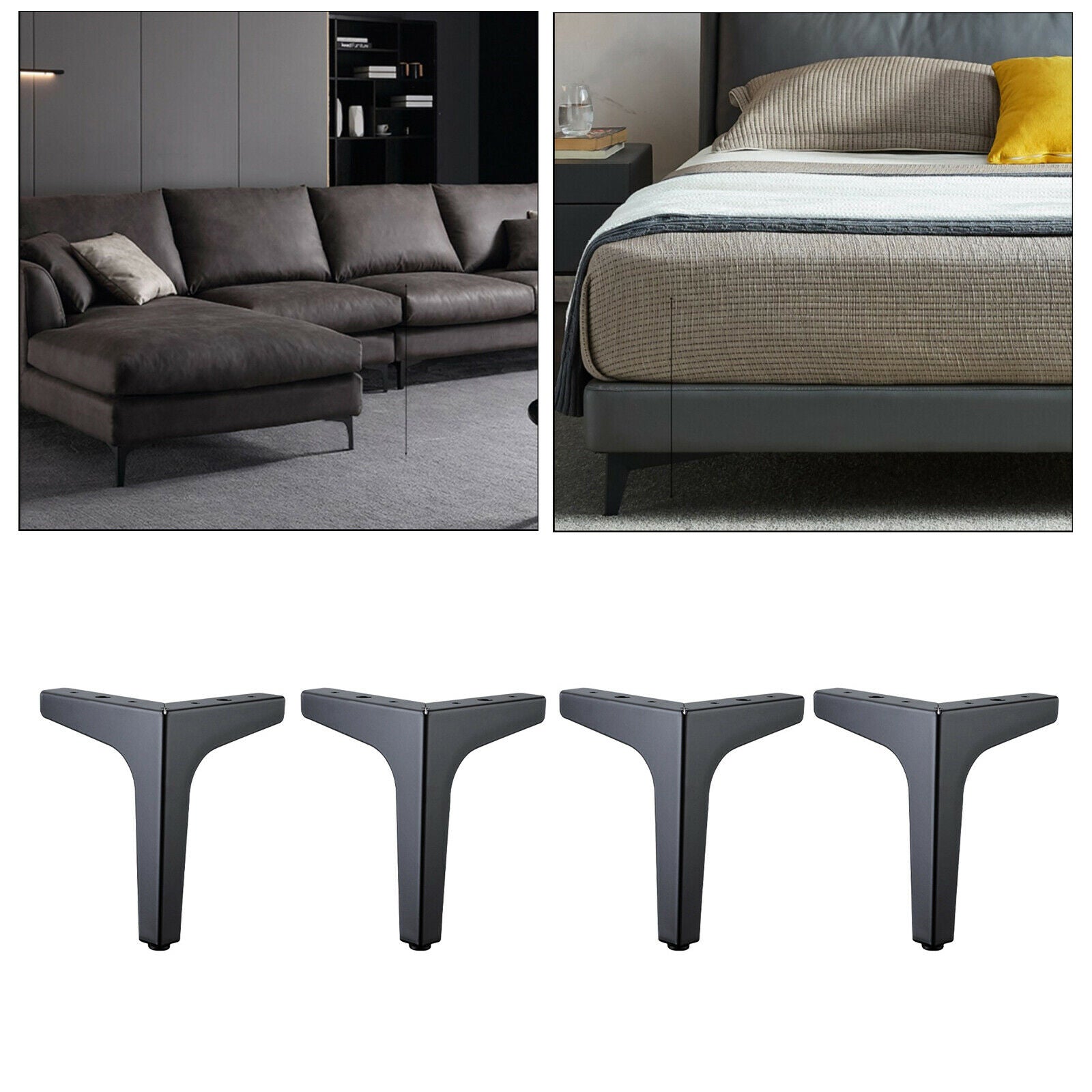 2X 4 x Iron Metal Furniture Legs Sofa feet Chair Cabinet Table 15cm Black