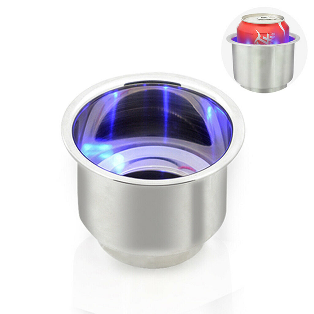 2pc 3LED Stainless Steel Cup Drink Holder w/ Drain LED Marine Boat Rv Camper