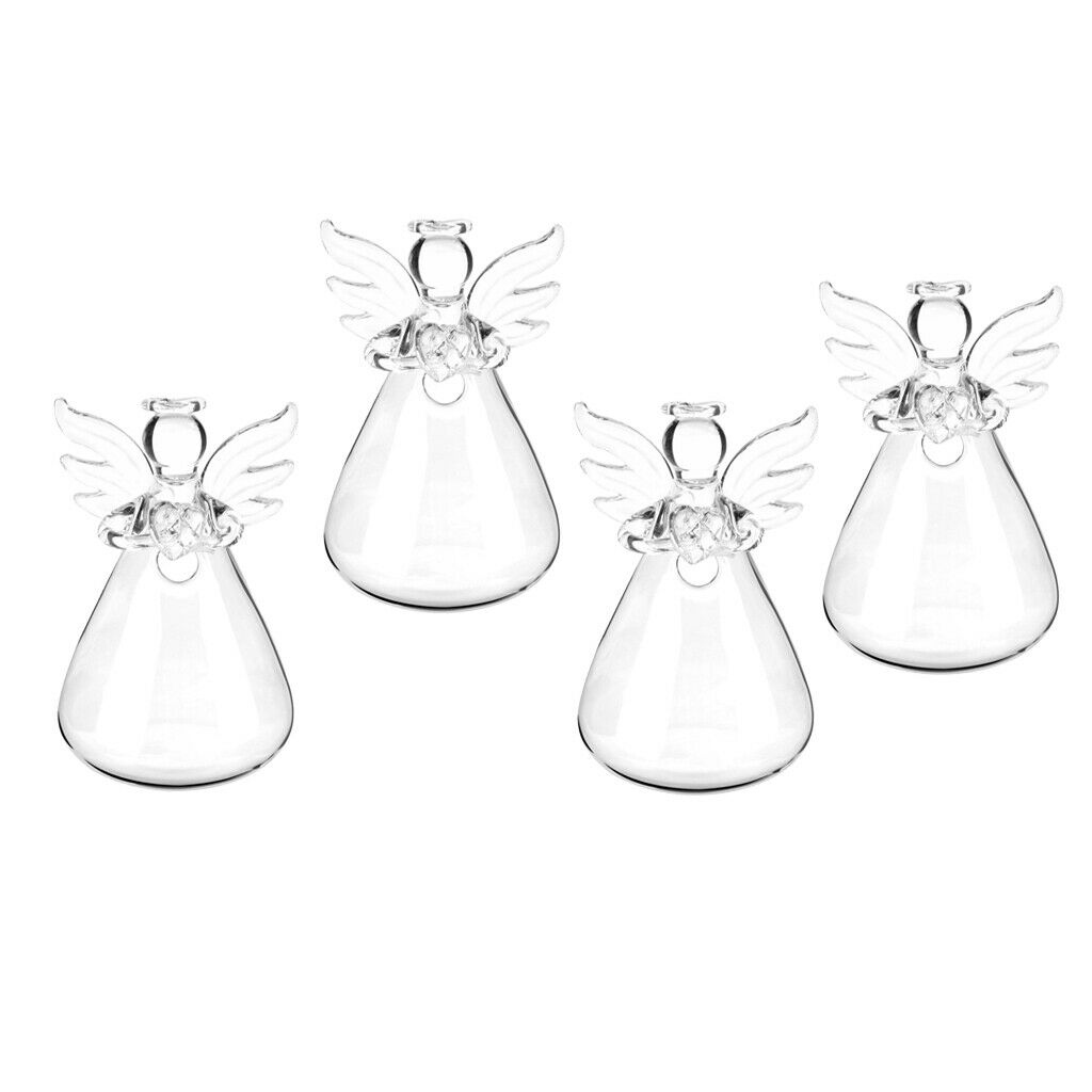 4Pcs Cute Glass Angel Shape Flower Plant Stand Hanging Vase Hydroponic Container