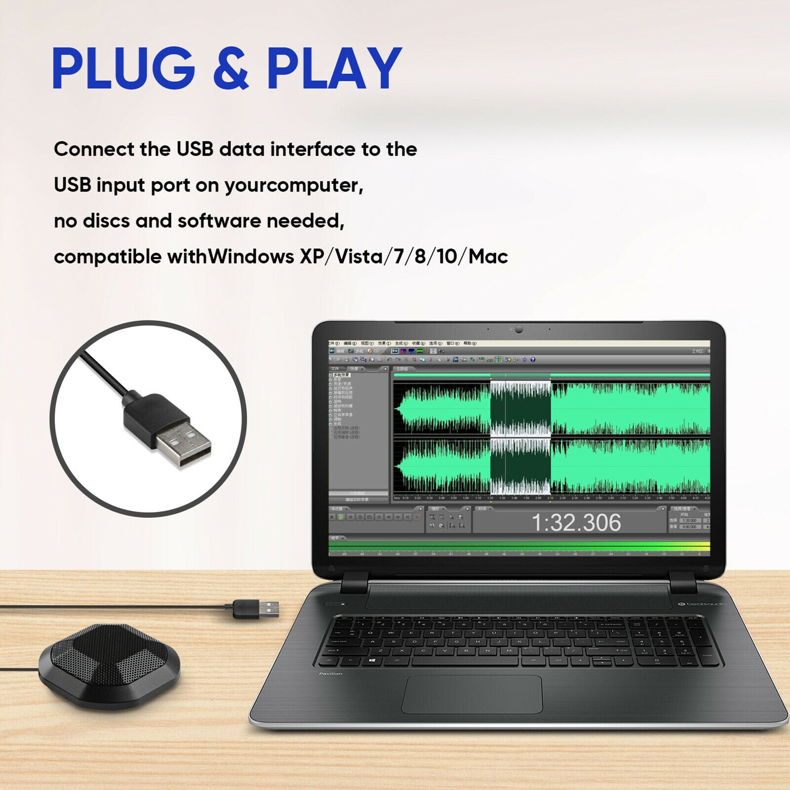 Wired USB Touch Mute Switch Recording Live Microphone Stereo Noise Reduction