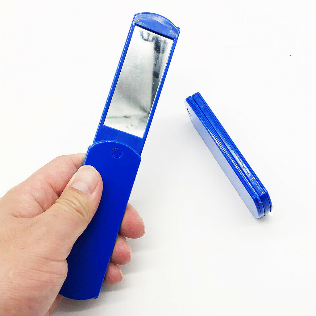 Foldable Travel Beard Comb Mustache Shaving w/Makeup Mirror for Pockets Blue