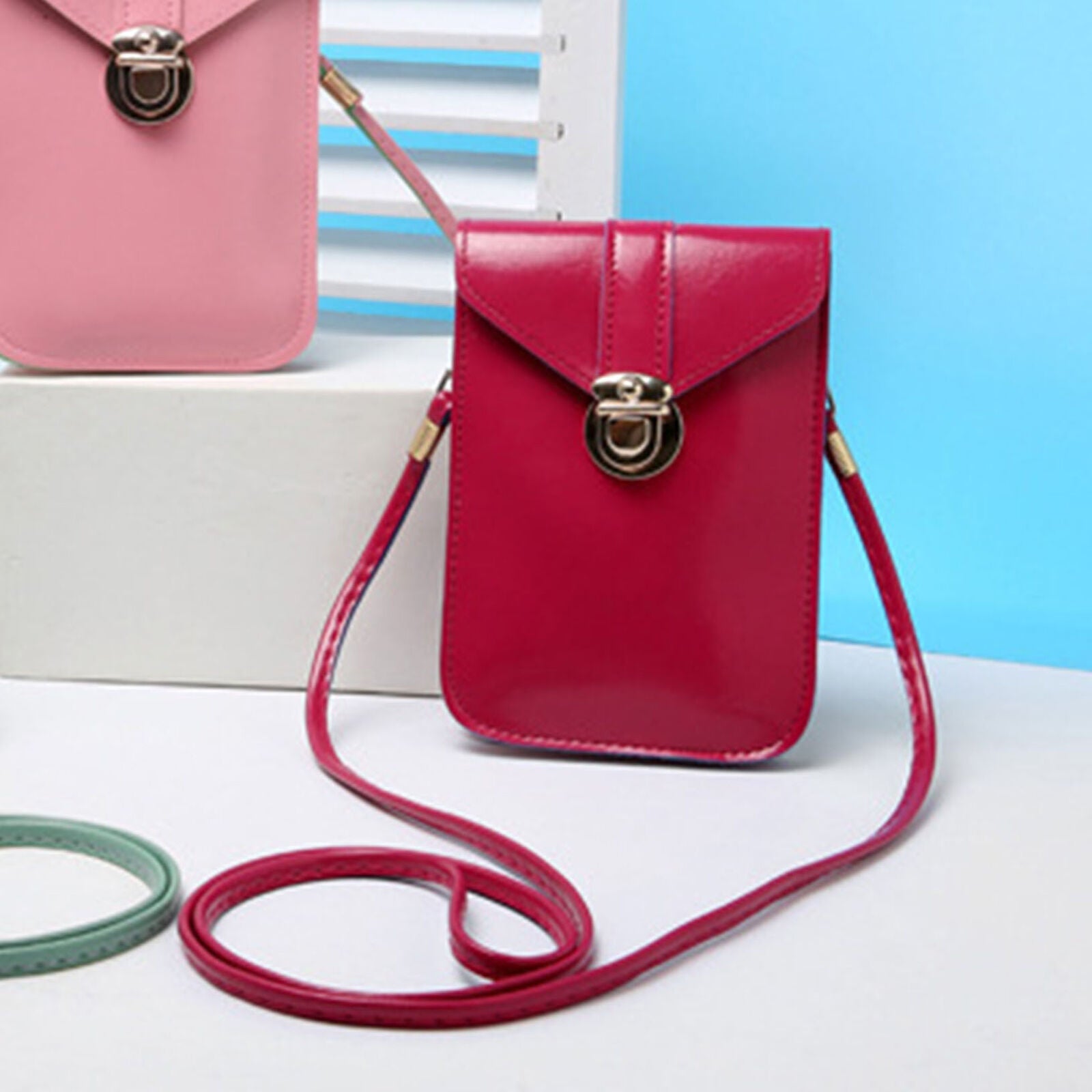Mini Mobile Phone Bag With Back Side Clear Window PU Leather Bag