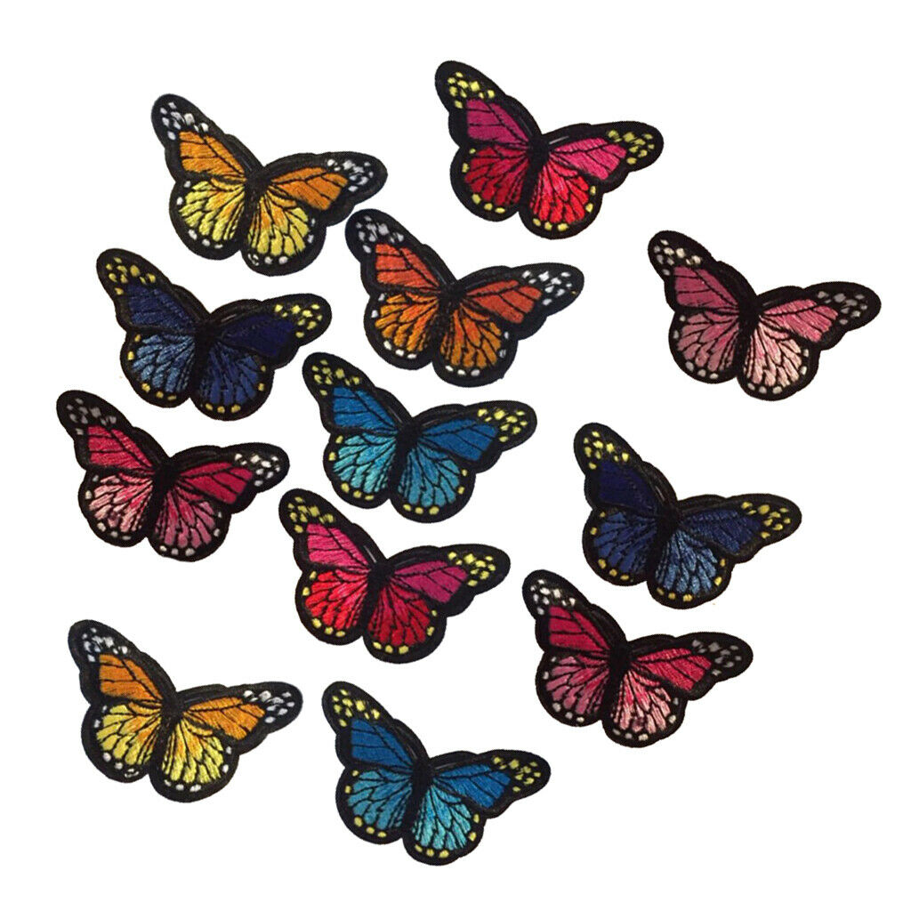 12Pcs/lot Butterfly Embroidered Fabric Stickers Iron on Sew on Clothing curtain