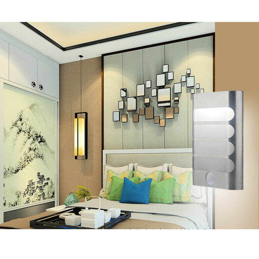 Battery Powered PIR Motion Sensor Sconce Wall Light Night Lamp White