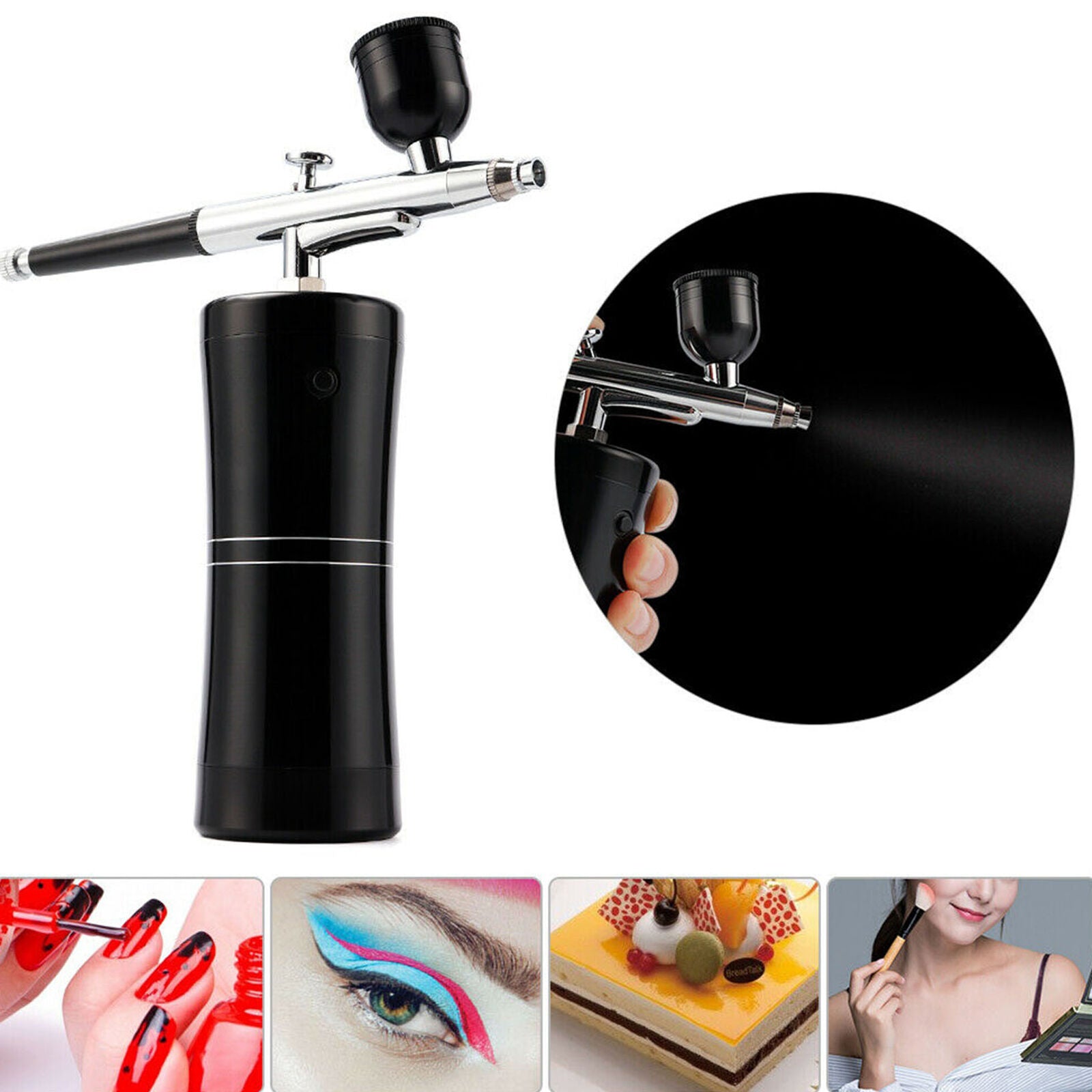 Black Airbrush Compressor Kit Rechargeable Nail Art Tattoo Paint Spray Gun
