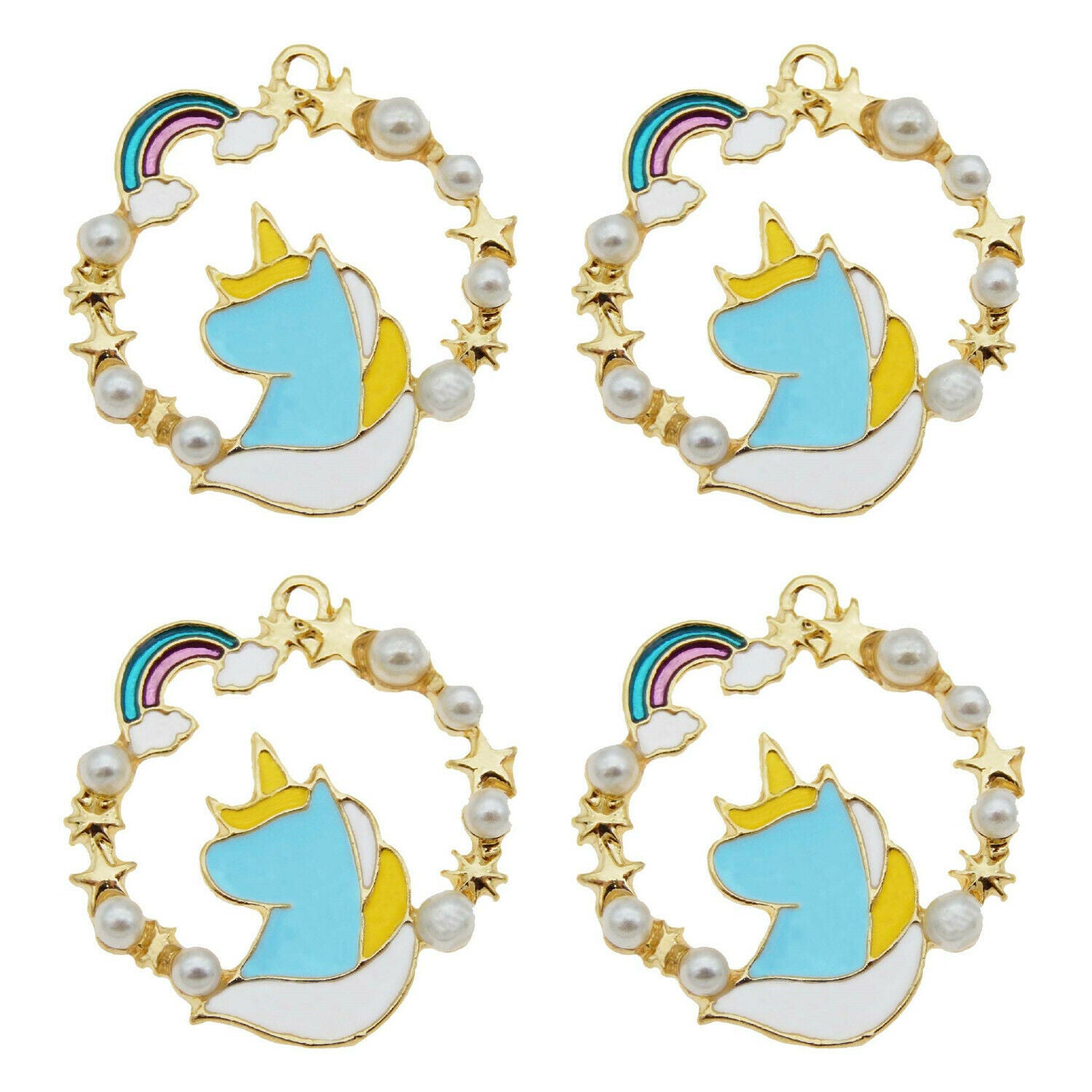 8 pcs Rainbow Star Enamel Charm Unicorn For Pendant Earring Dangle DIY 24*23mm