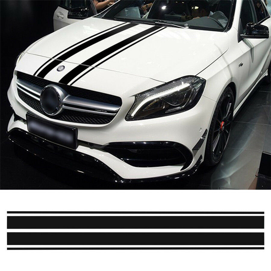 1 Set Double Line Stripes Car Front Hood Black Simple 150cm Vinyl DIY Modified