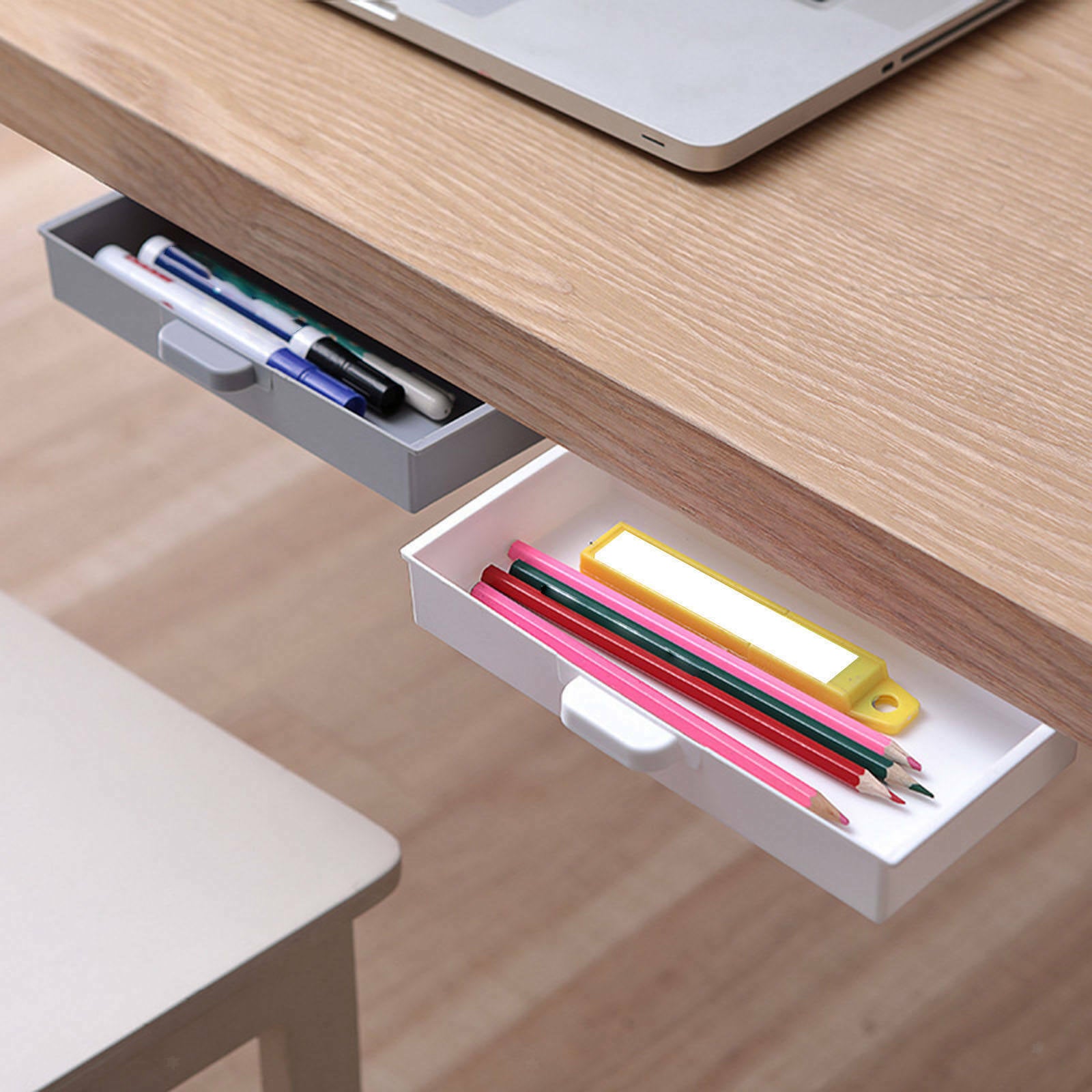 Sticky Desk Drawer Case Pencil Stationery Storage for Cabinet Finishing Box Gray