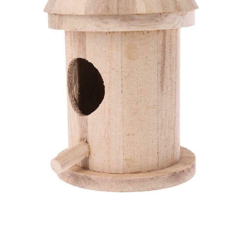 Natural Wood Bird House Hanging Nest Box Outdoor Garden Home Bird Cage