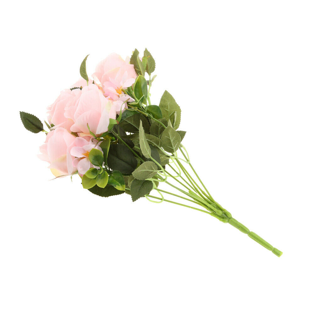 Artificial 9 Heads Roses Bouquet with Leaves Wedding Garden Decor Pink