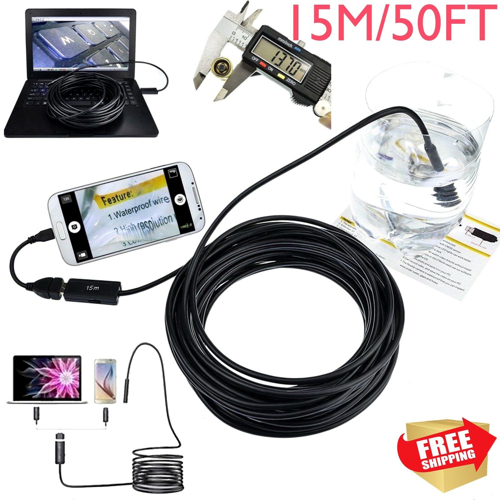 Pipe Inspection Camera Endoscope Video15m/50 Ft Sewer`Drain CleanerWaterproo FG
