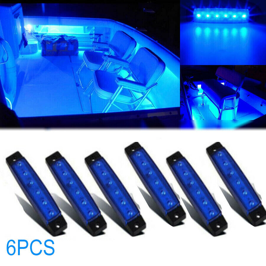 6PC Waterproof Marine Grade 12 volt Large  Blue LED Courtesy Lights
