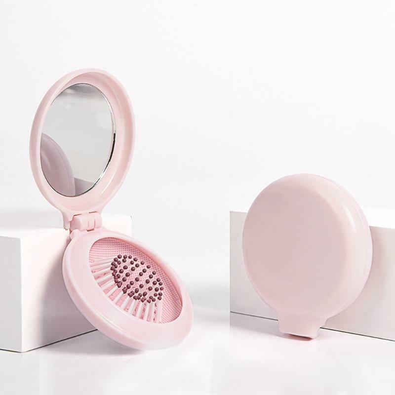 Portable Round Mirror Hair Comb Folding Massage Hair Brush Mini Airbag Combs