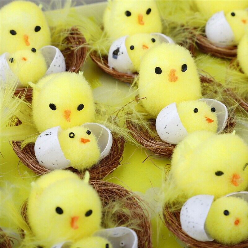 12Pcs Mini Chenille Chick Easter Day Gift Velvet Chicks Yellow Artificial ChM7N2