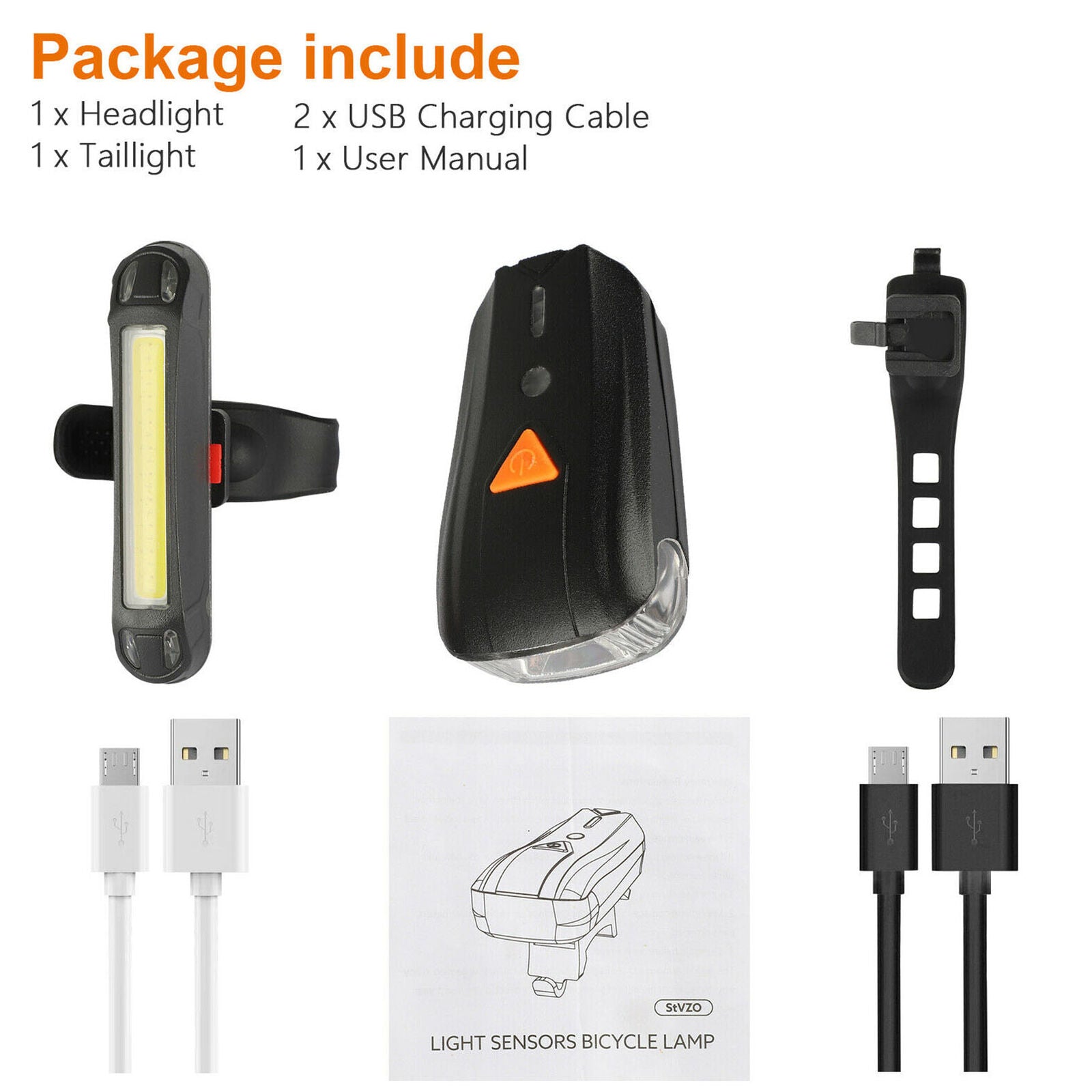 Bike Light Set Bicycle LED Headlight Taillight Front/Rear Lamp USB Rechargeable