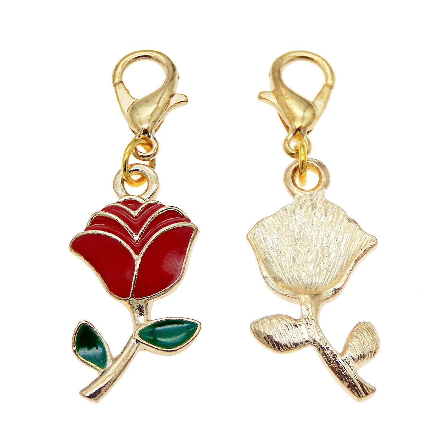 8pcs Rose Flower Dangle Pendant Lobster Clasp Bracelet DIY Jewelry Accessories