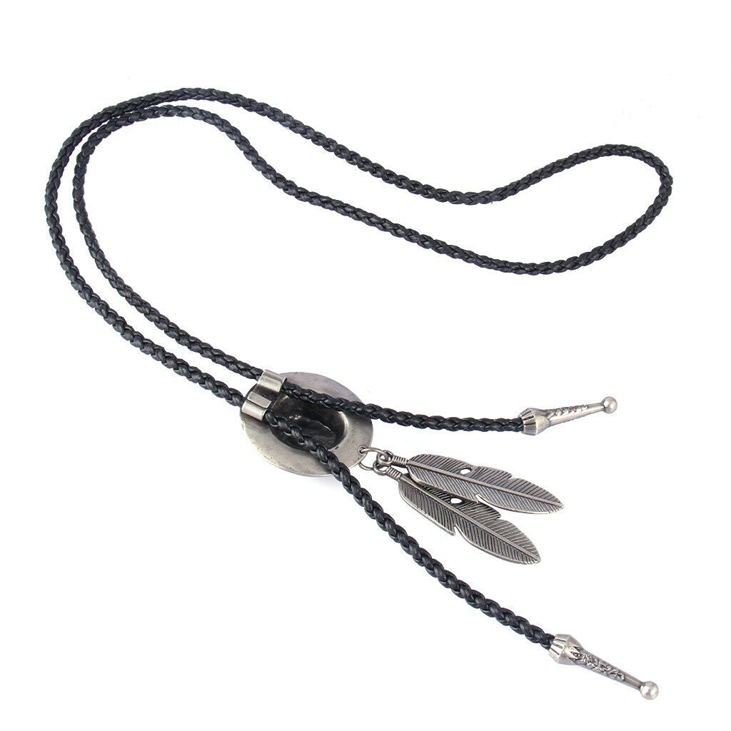 2Pcs Hat Design Bolo Tie Necklace Feather Pendant Jewelry Handmade PU Leather