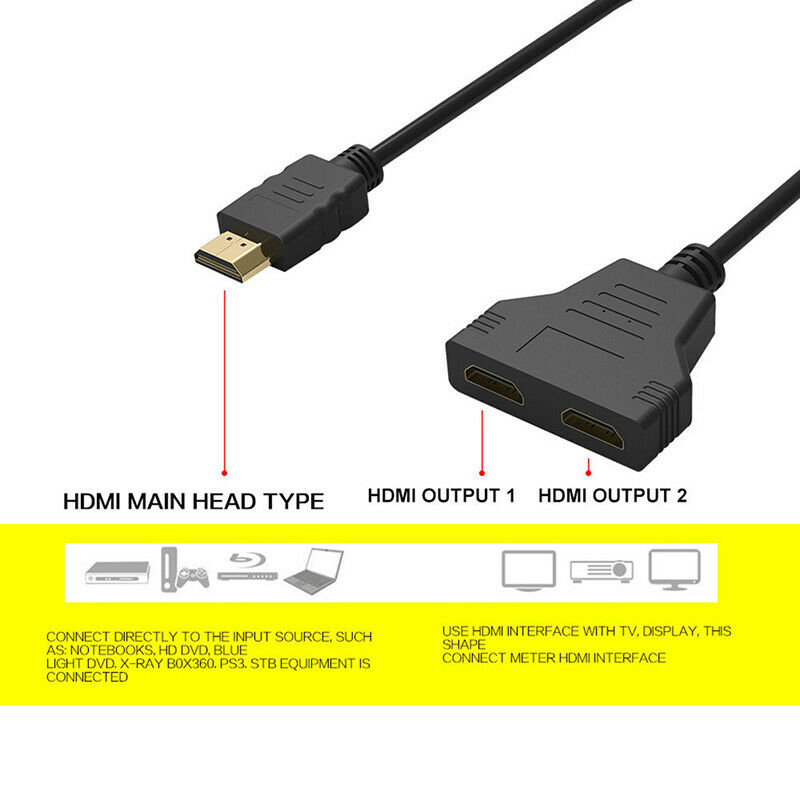 HDMI Splitter Cable Male to Dual HDMI 2 Female Y Splitter Adapter in HDMI.l8