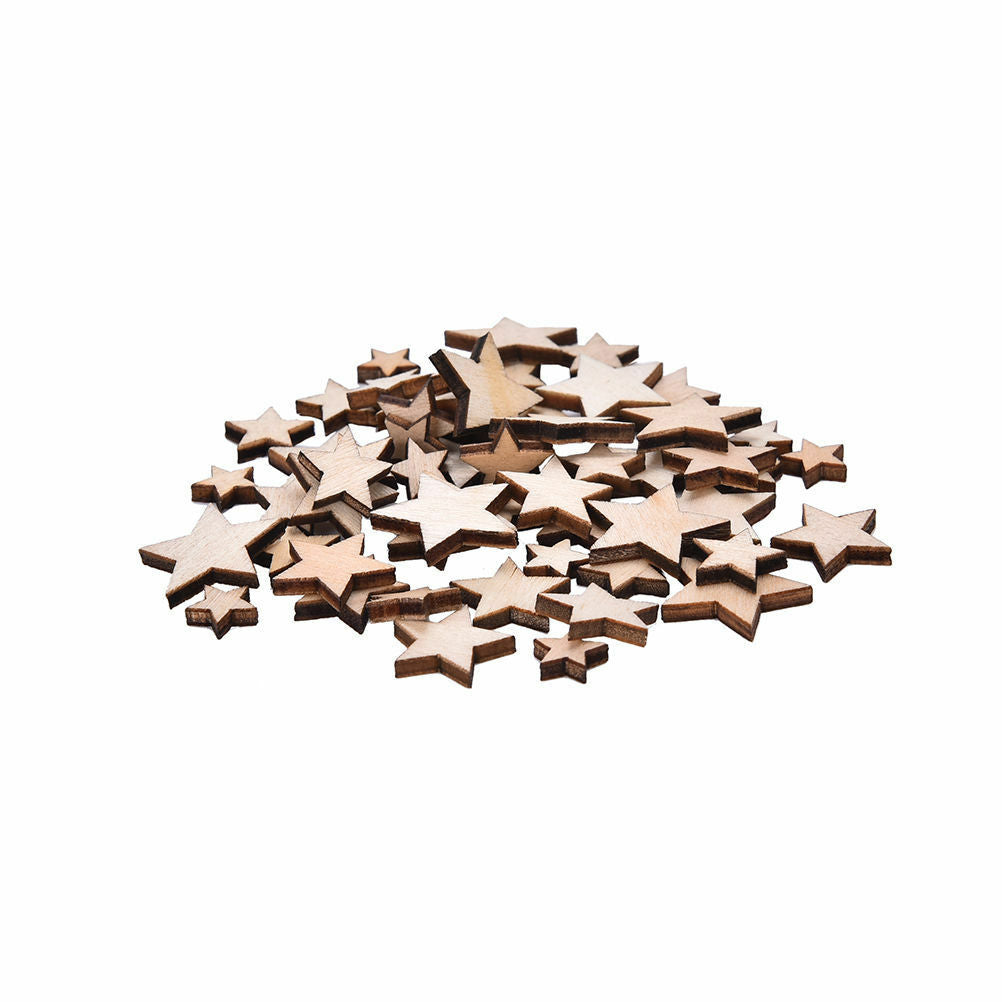100x Wooden Mini Mixed Wood Stars Craft Cardmaking Scrapbooking EmbellishmentjDD