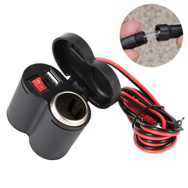 12V-24V Waterproof Motorcycle/Bike Cigarette Lighter Charger Socket USB Powe Tt