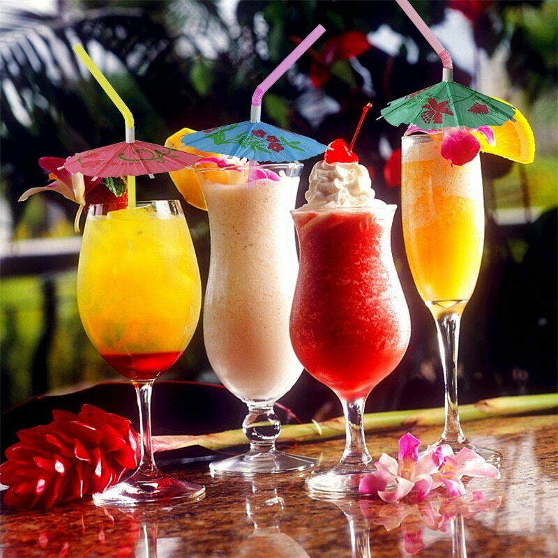 50pcs Hawaiian Luau Parasol UMBRELLA STRAWS WEDDING DRINKS DECORATIONS
