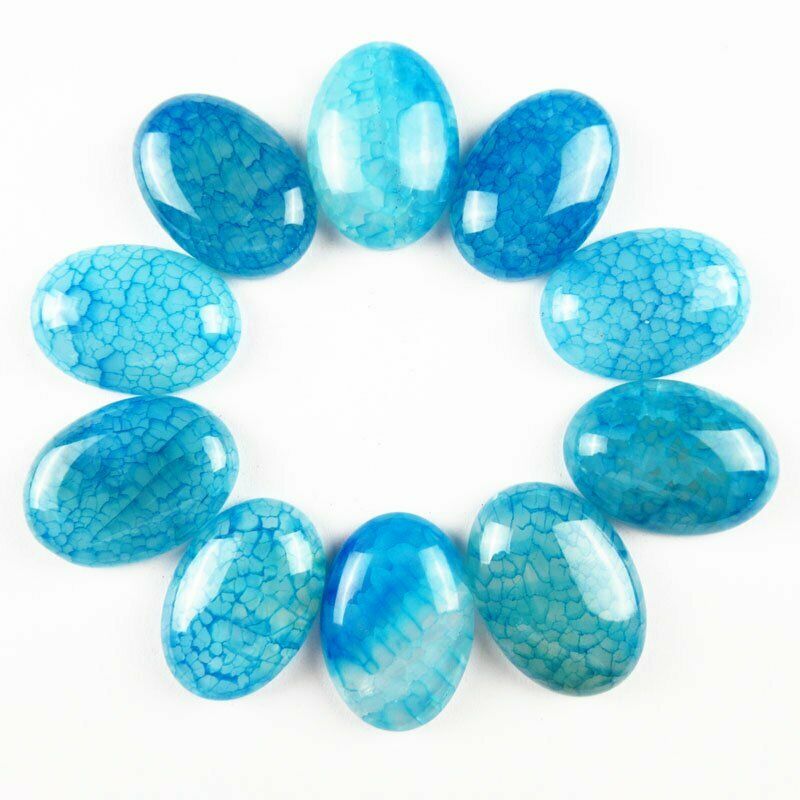 8pcs 25x18x6mm Blue Dragon Veins Agate 37g Oval Cab Cabochon A-276JM