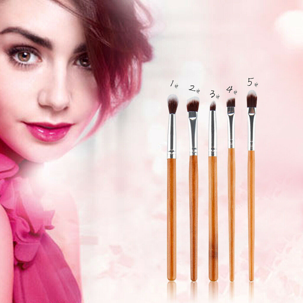 5pc Bamboo Handle Eye Makeup Brushes Foundation Eyeshadow Blending Brush Set