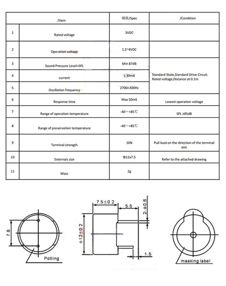 10pcs 3V/3.3V 12*7.5mm electromagnetic active buzzer Parts and Repair